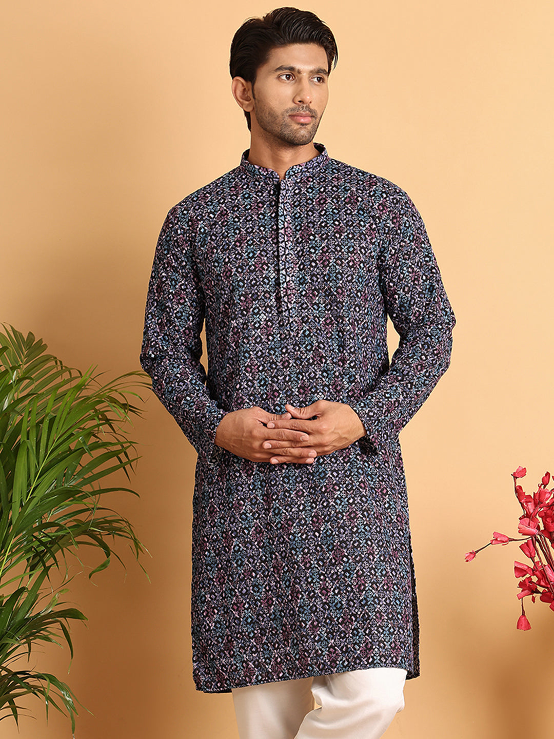 DesiQlo Men Embroidered Kurta Only - Multicolor - KO_5121Multi_S