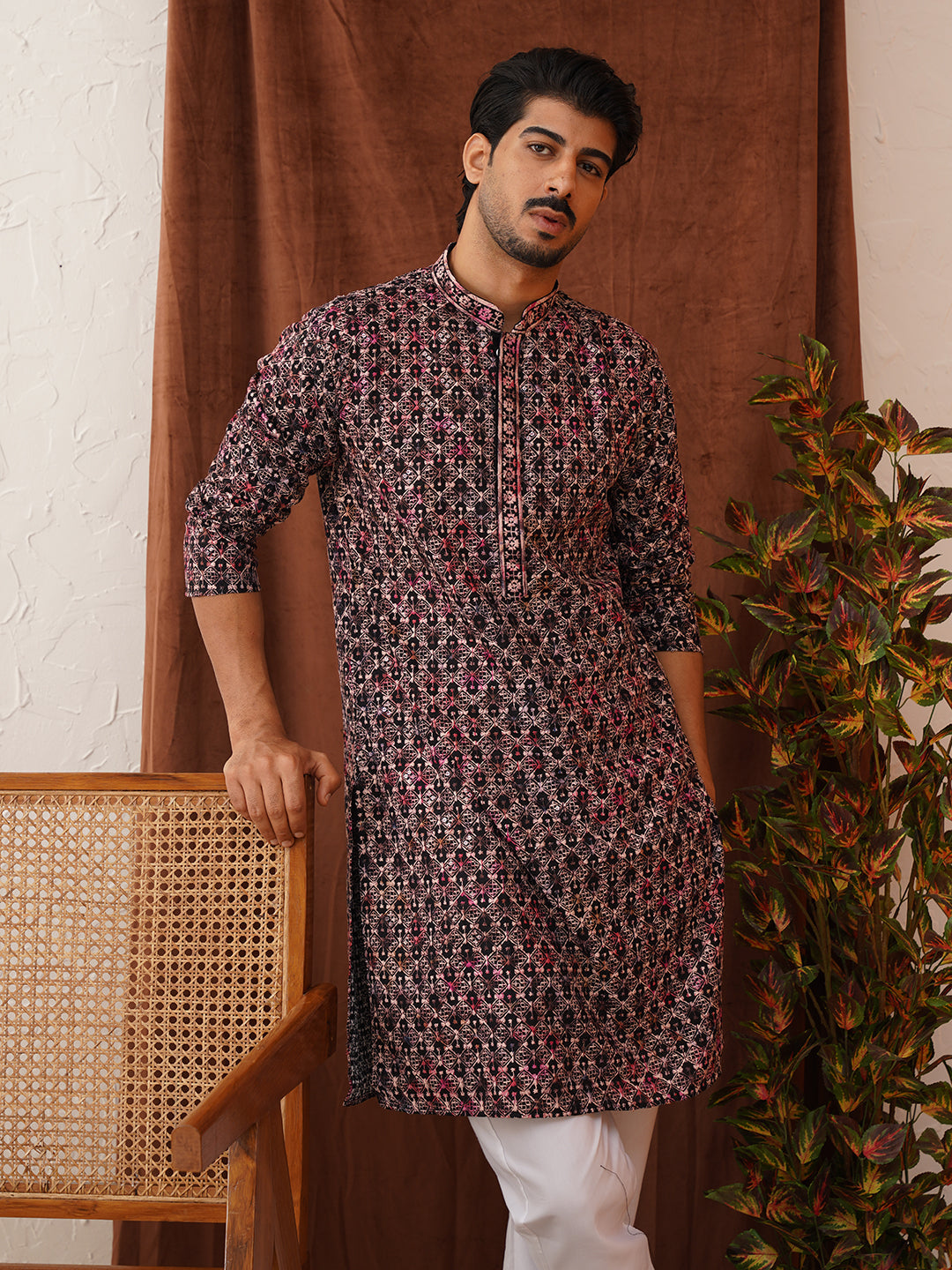 DesiQlo Men Embroidered Kurta Only - Orange - KO_5122Peach_S