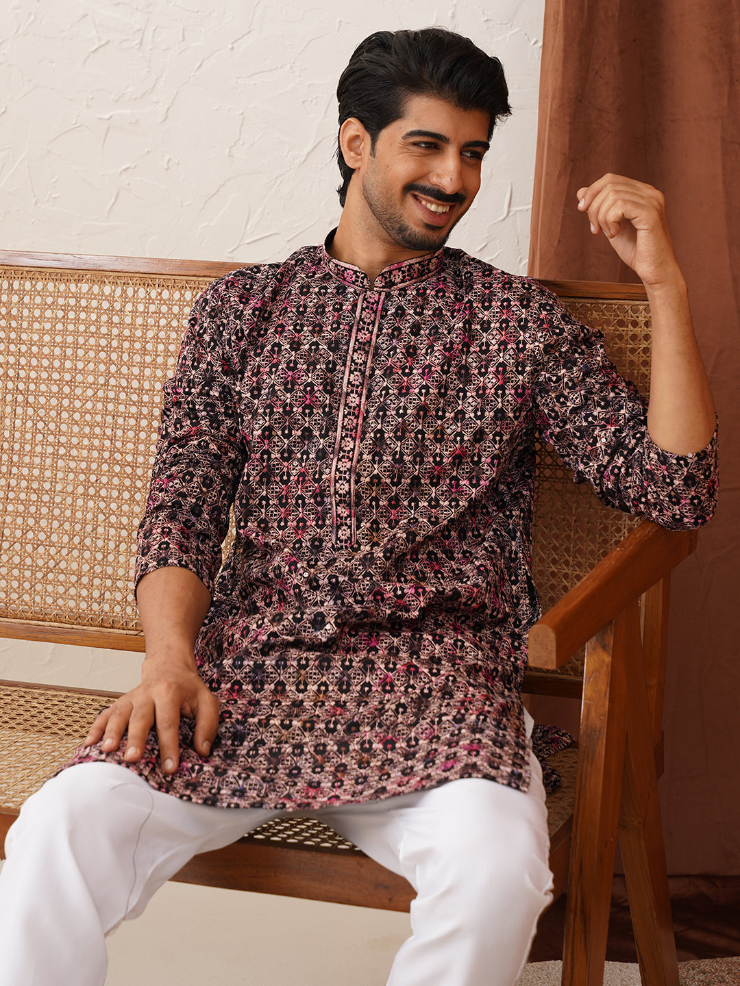 DesiQlo Men Embroidered Kurta Only - Orange - KO_5122Peach_S