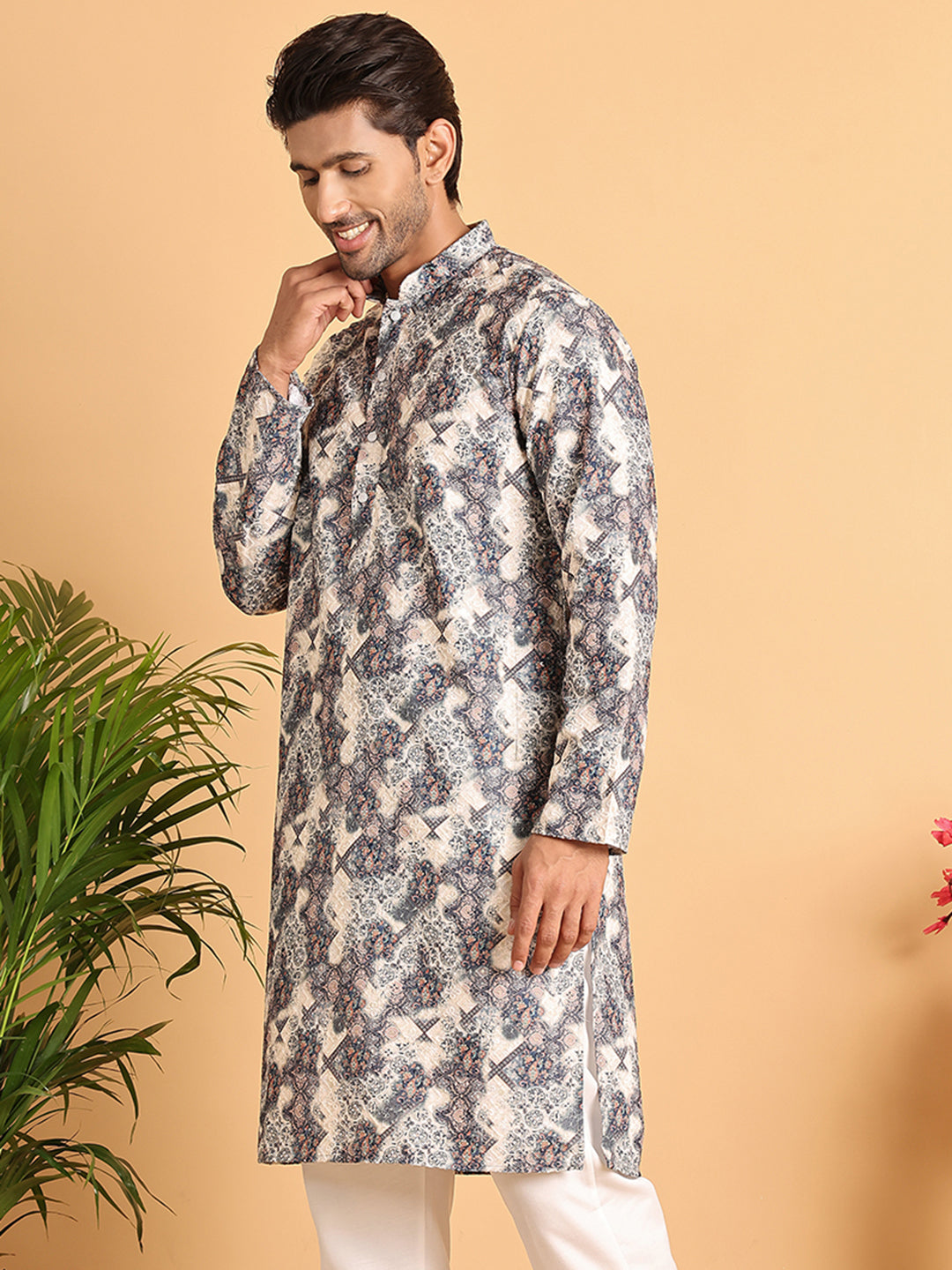DesiQlo Men Embroidered Kurta Only - Grey - KO_5123Grey_S