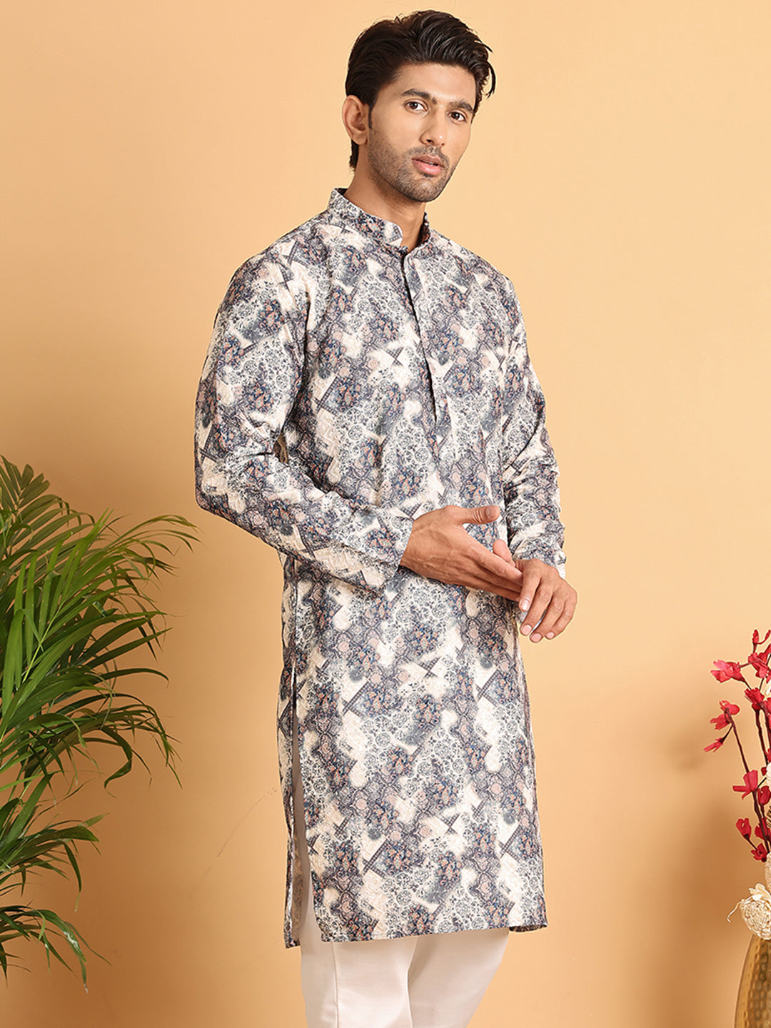 DesiQlo Men Embroidered Kurta Only - Grey - KO_5123Grey_S