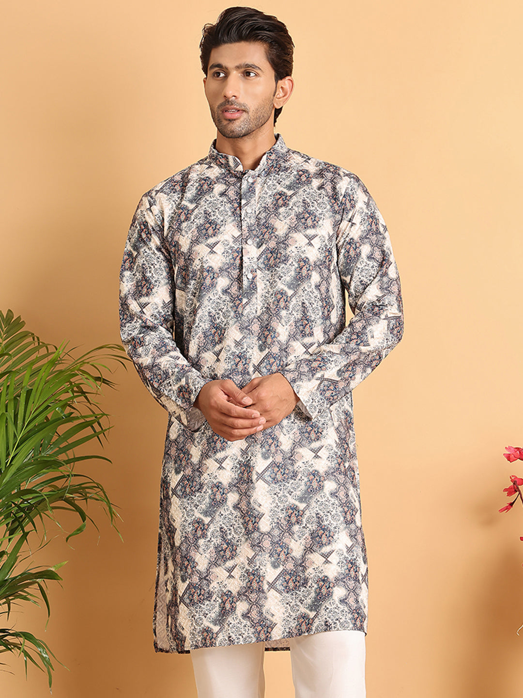 DesiQlo Men Embroidered Kurta Only - Grey - KO_5123Grey_S