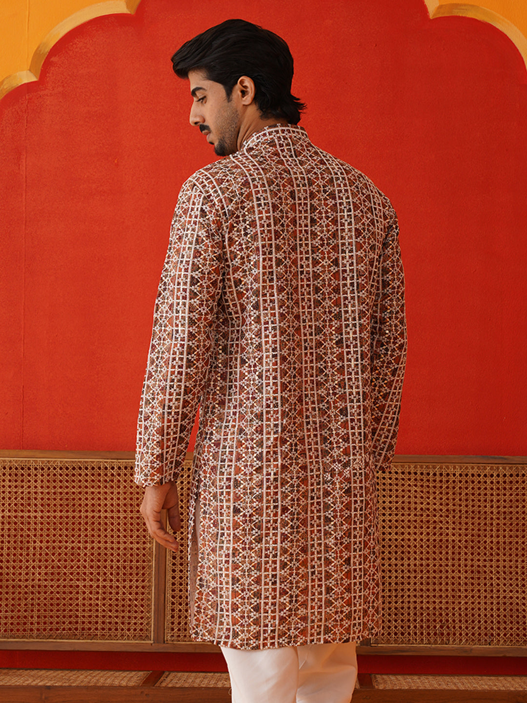 DesiQlo Men Embroidered Kurta Only - Brown - KKO_5124Brown_S
