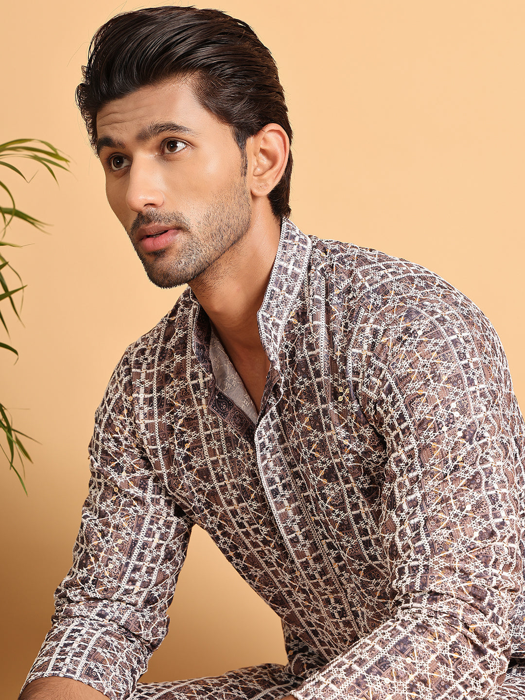 DesiQlo Men Embroidered Kurta Only - Multicolor - KO_5124Coffee_S