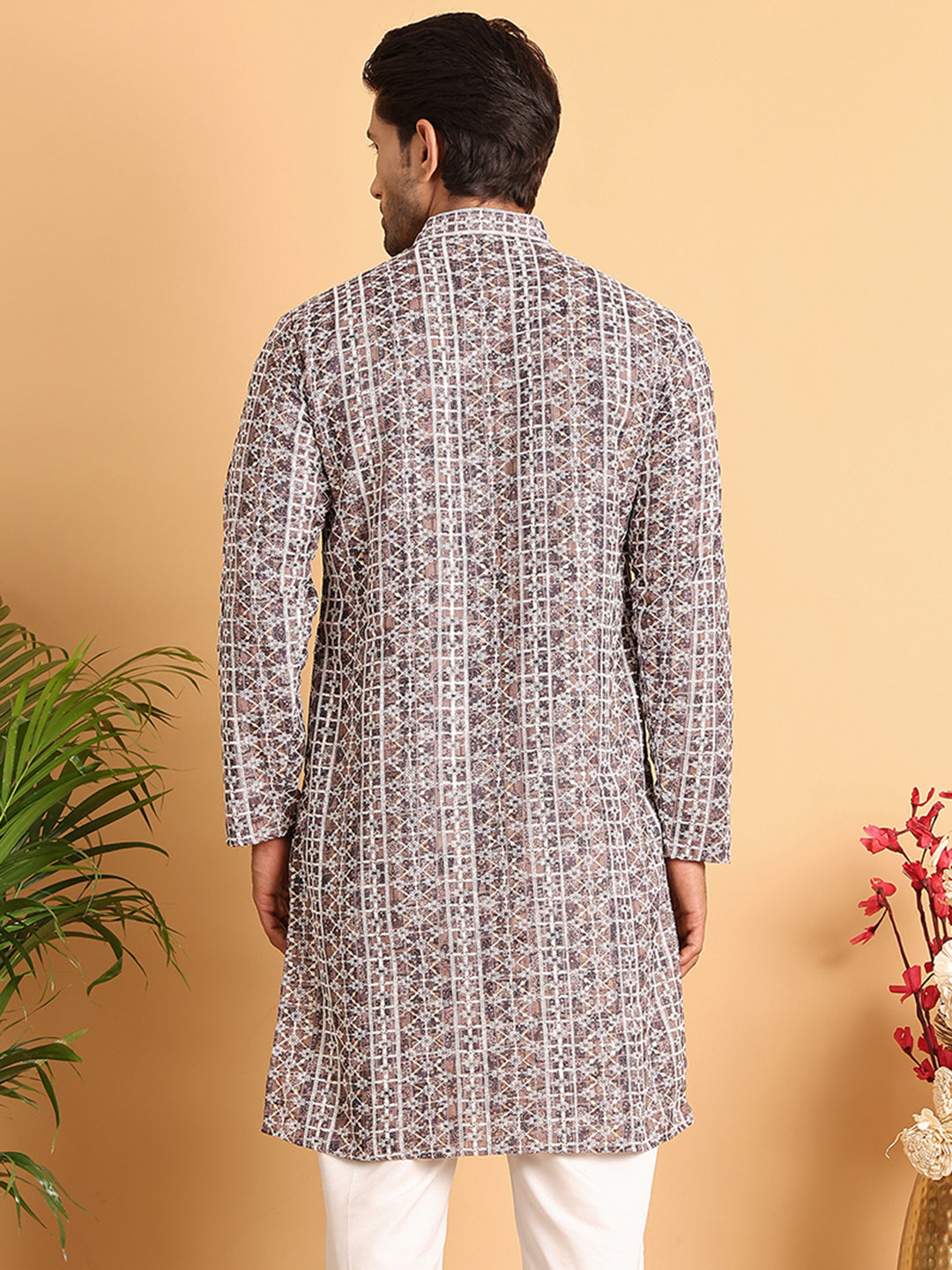 DesiQlo Men Embroidered Kurta Only - Multicolor - KO_5124Coffee_S