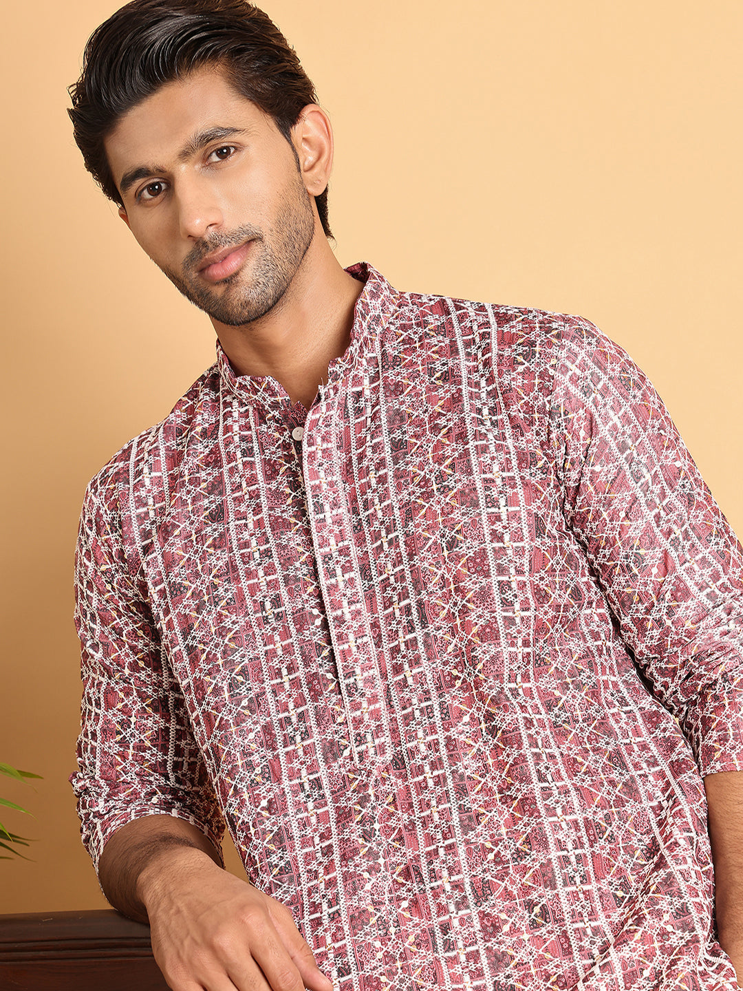 DesiQlo Men Embroidered Kurta Only - Maroon - KO_5124Maroon_S
