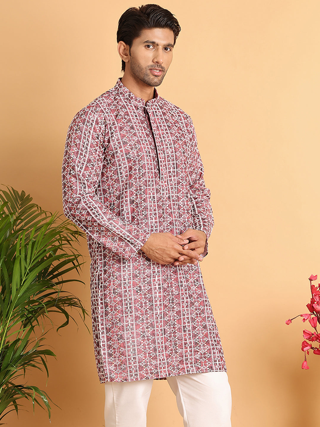 DesiQlo Men Embroidered Kurta Only - Maroon - KO_5124Maroon_S