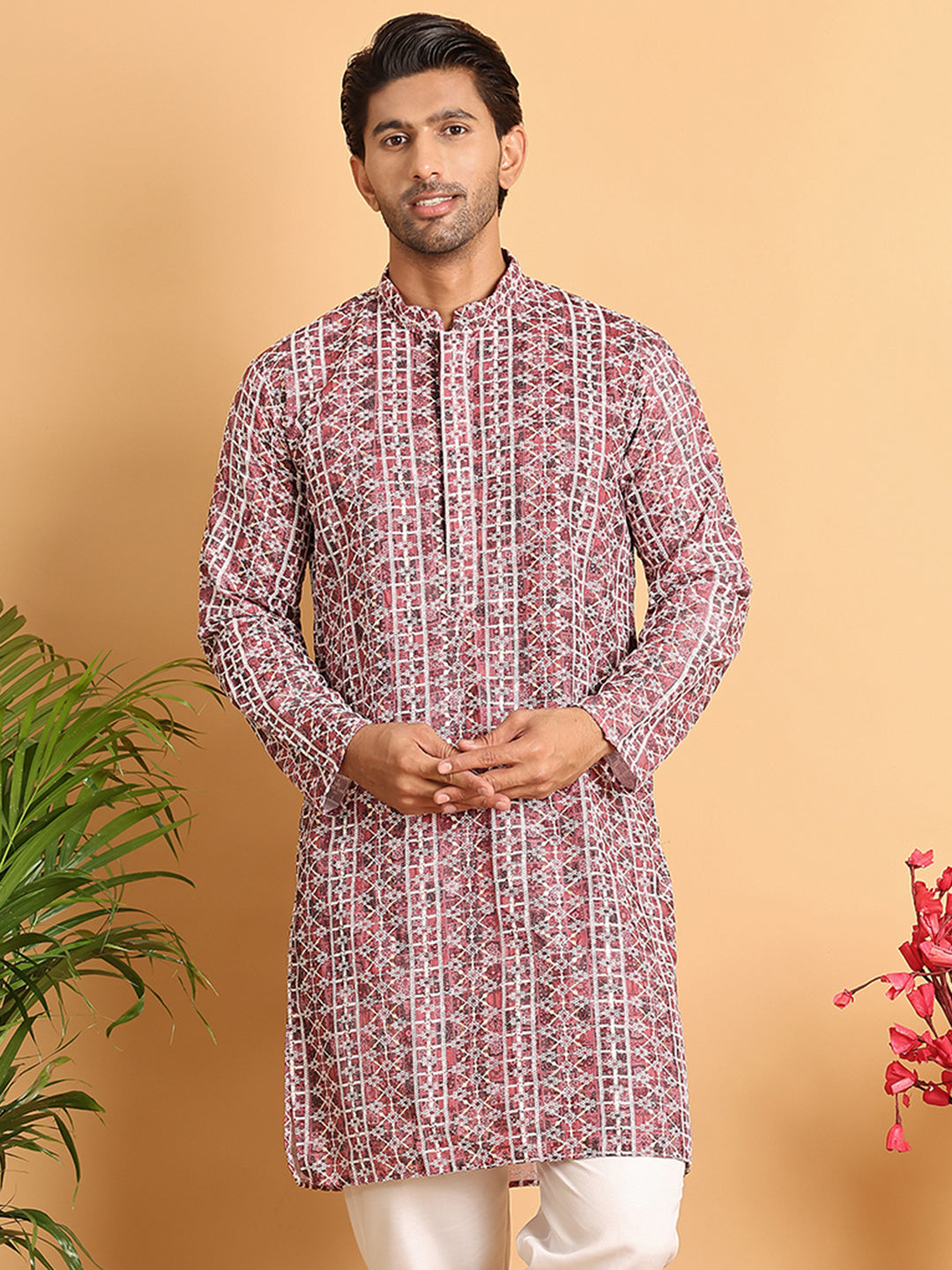 DesiQlo Men Embroidered Kurta Only - Maroon - KO_5124Maroon_S