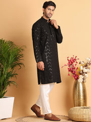Embroidered Sequined Viscose Straight Kurta. ( KO 5125Black ) [FF] [A-9-10]