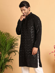 Embroidered Sequined Viscose Straight Kurta. ( KO 5125Black ) [FF] [A-9-10]