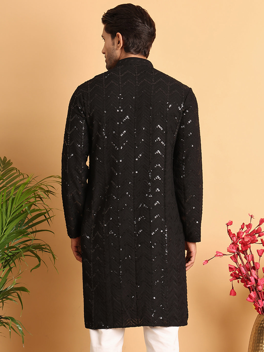 DesiQlo Men Embroidered Kurta Only - Black - KO_5125Black_S