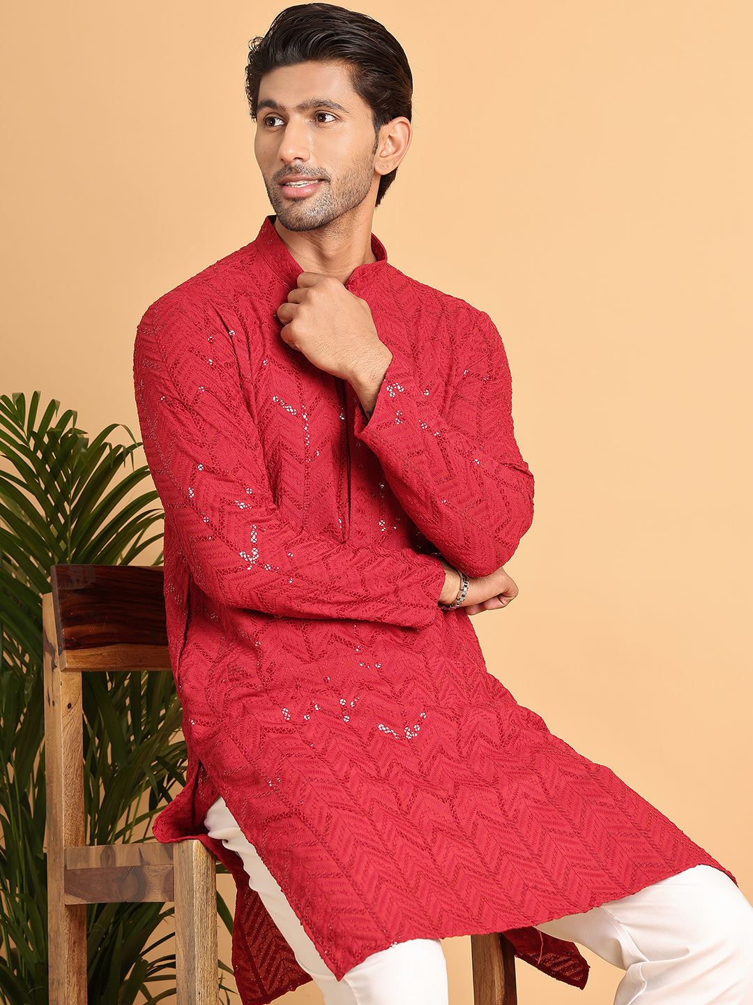 DesiQlo Men Embroidered Kurta Only - Maroon - KO_5125Maroon_S