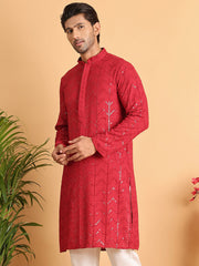 Embroidered Sequined Viscose Straight Kurta. ( KO 5125Maroon ) [FF] [A-9-10]