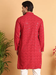 Embroidered Sequined Viscose Straight Kurta. ( KO 5125Maroon ) [FF] [A-9-10]