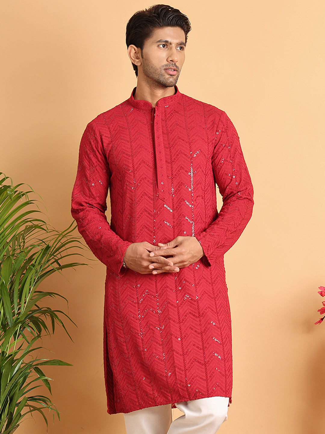 DesiQlo Men Embroidered Kurta Only - Maroon - KO_5125Maroon_S