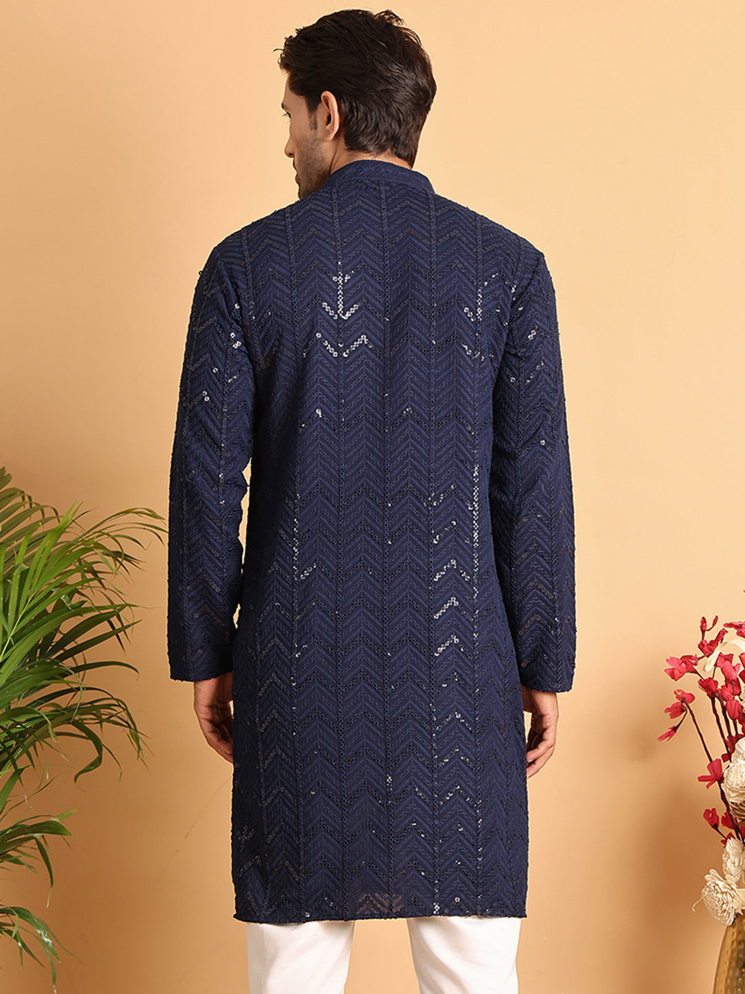 DesiQlo Men Embroidered Kurta Only - Blue - KO_5125Navy_S