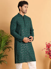 Embroidered Sequined Viscose Straight Kurta. ( KO 5125Olive ) [FF] [A-9-10]