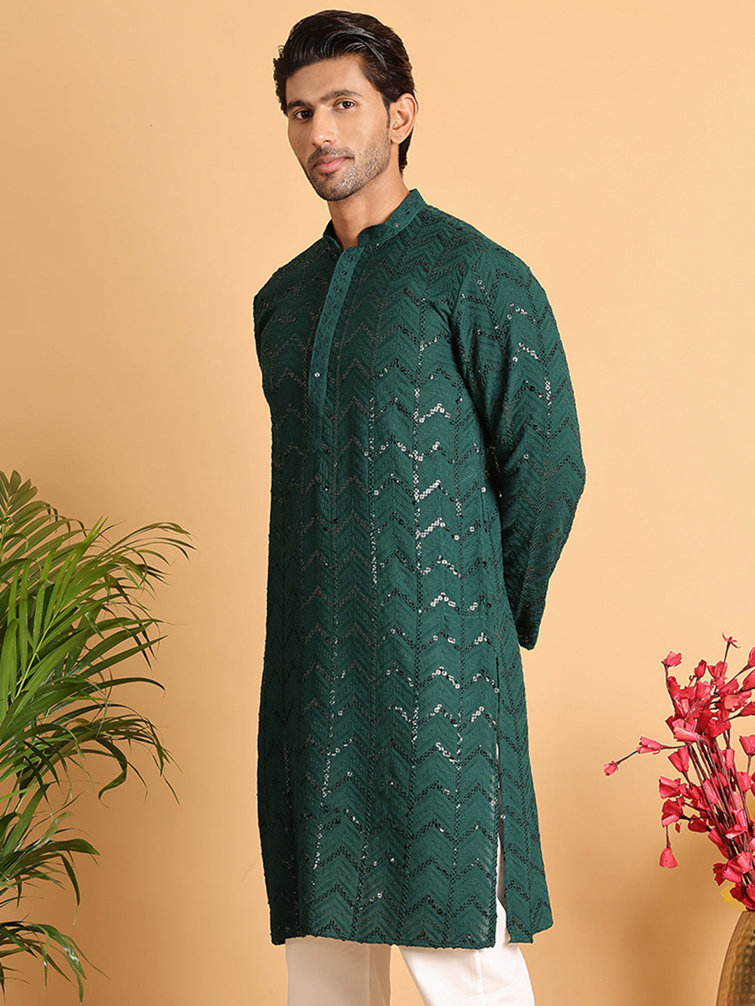 DesiQlo Men Embroidered Kurta Only - Green - KO_5125Olive_S