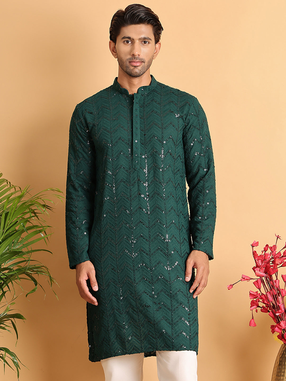 DesiQlo Men Embroidered Kurta Only - Green - KO_5125Olive_S