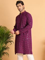 Embroidered Sequined Viscose Straight Kurta. ( KO 5125Purple ) [FF] [A-9-10]