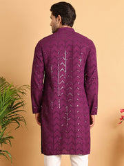 Embroidered Sequined Viscose Straight Kurta. ( KO 5125Purple ) [FF] [A-9-10]