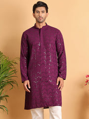 Embroidered Sequined Viscose Straight Kurta. ( KO 5125Purple ) [FF] [A-9-10]