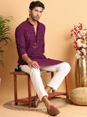 Embroidered Sequined Viscose Straight Kurta. ( KO 5125Purple ) [FF] [A-9-10]