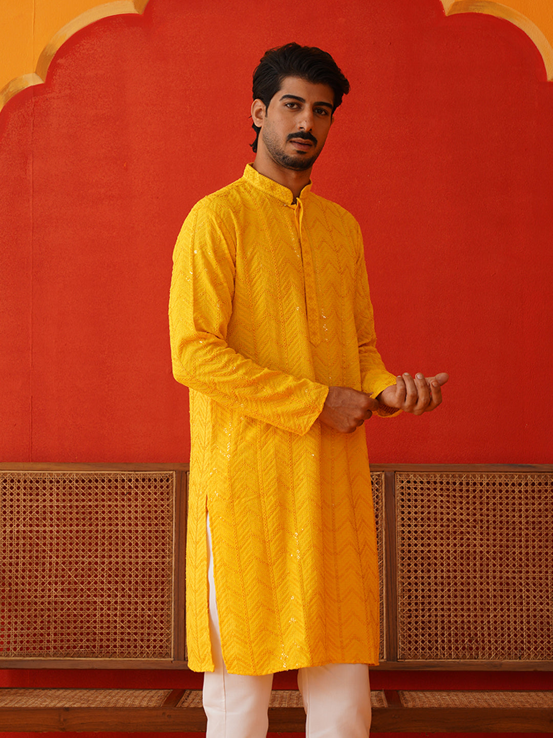 DesiQlo Men Embroidered Kurta Only - Yellow - KO_5125Yellow_S