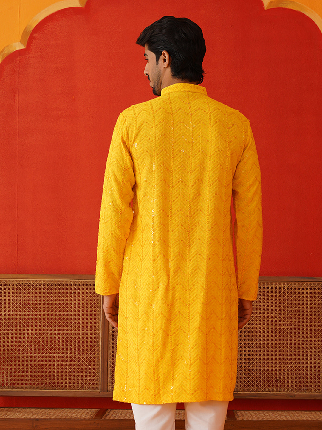 DesiQlo Men Embroidered Kurta Only - Yellow - KO_5125Yellow_S
