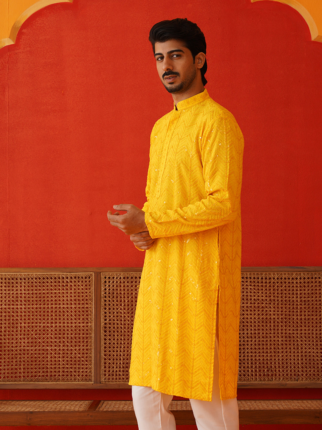 DesiQlo Men Embroidered Kurta Only - Yellow - KO_5125Yellow_S