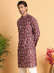 Embroidered Silk Blend Straight Kurta. ( KO 5126Brown ) [FF] [F8]