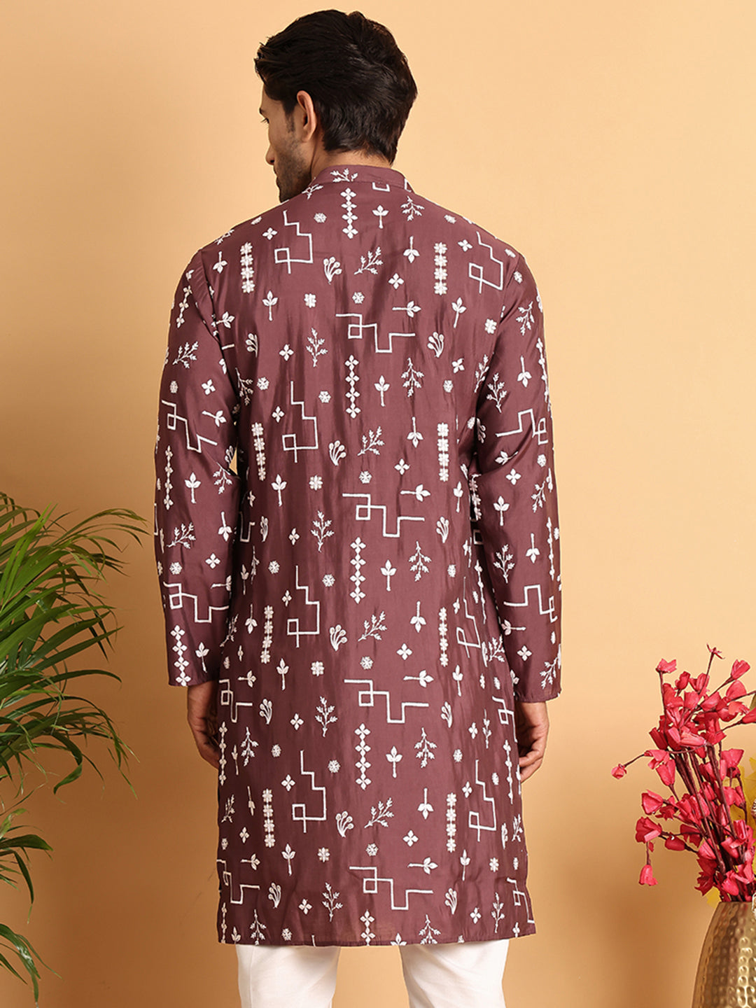 DesiQlo Men Embroidered Kurta Only - Brown - KO_5126Brown_S