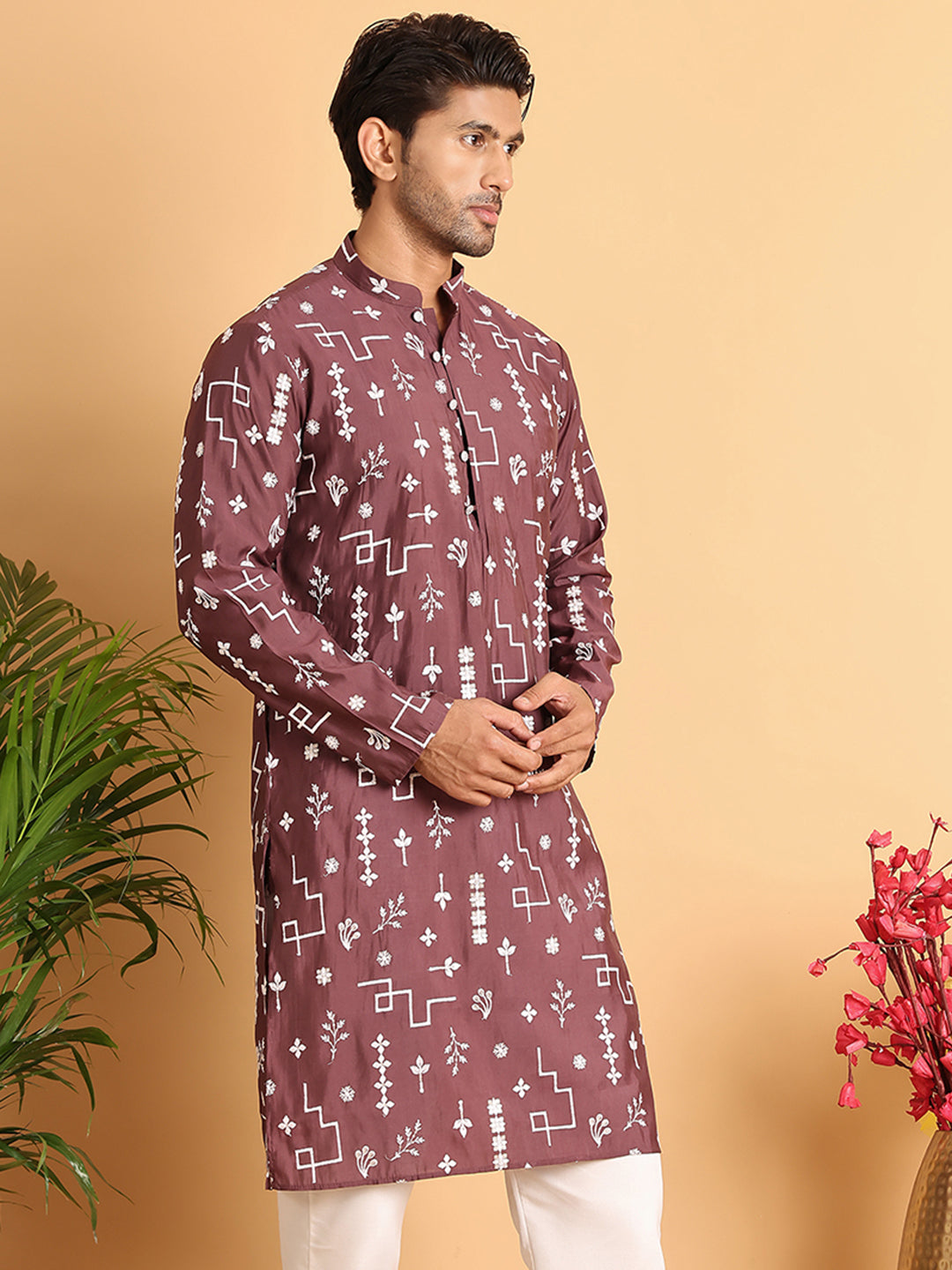 DesiQlo Men Embroidered Kurta Only - Brown - KO_5126Brown_S