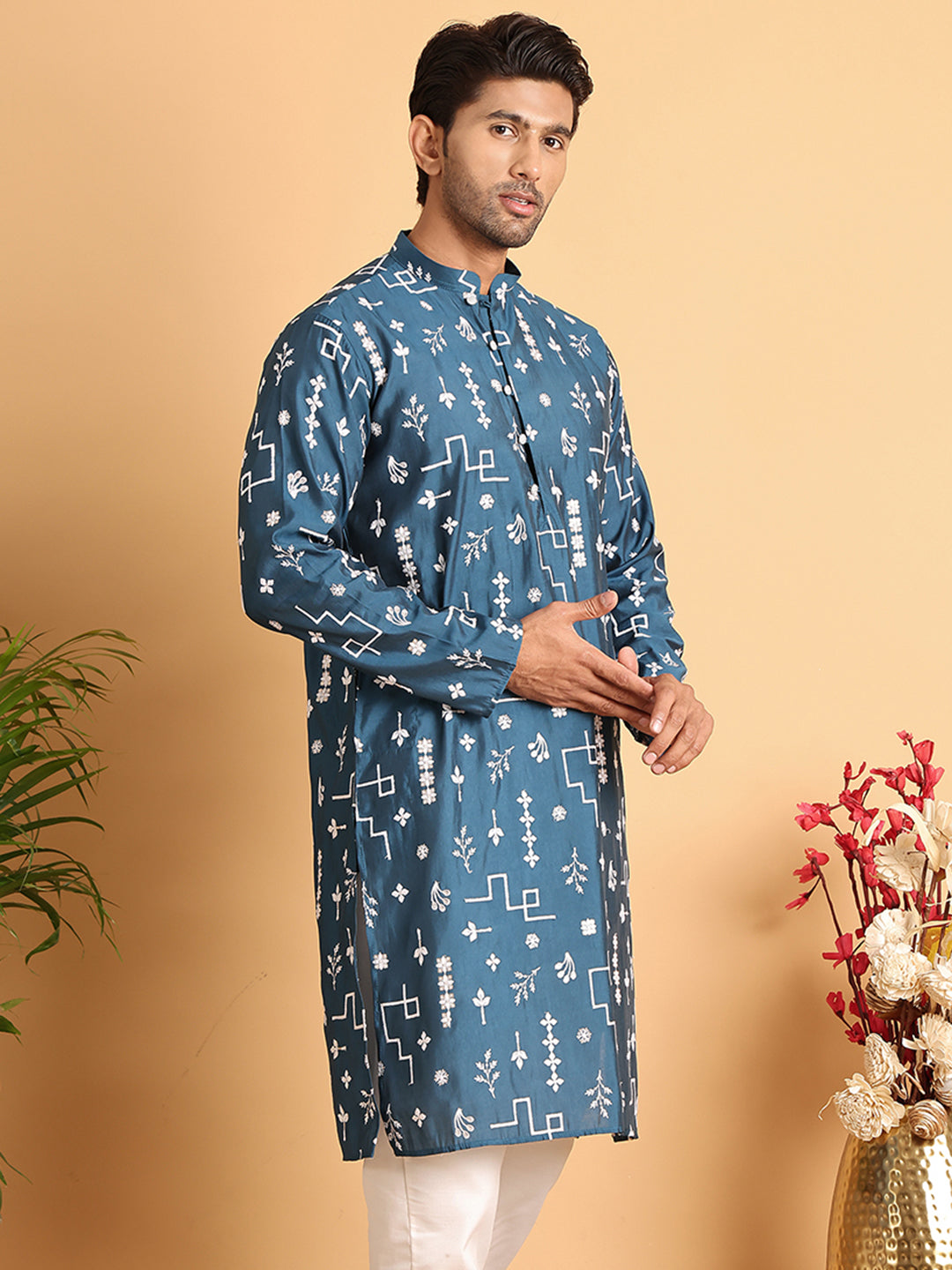 DesiQlo Men Embroidered Kurta Only - Multicolor - KO_5126Peacock_S