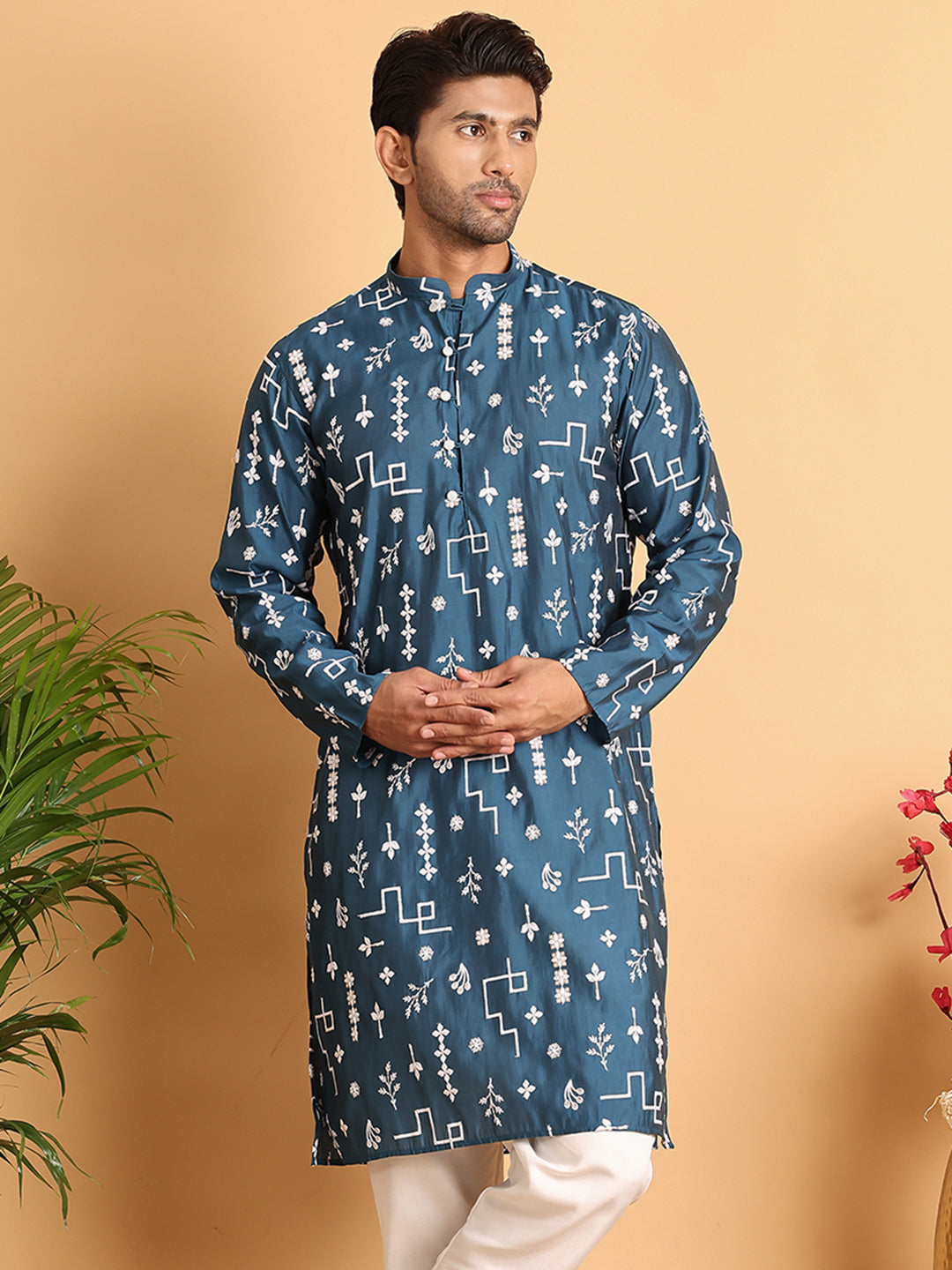 DesiQlo Men Embroidered Kurta Only - Multicolor - KO_5126Peacock_S