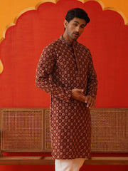 Embroidered Kurtas For Men ( KO 5127Maroon ) [FF] [O-1-4]