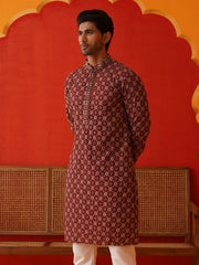 Embroidered Kurtas For Men ( KO 5127Maroon ) [FF] [O-1-4]