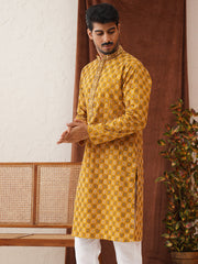 Embroidered Kurtas For Men ( KO 5127Mustard ) [FF] [O-1-4]