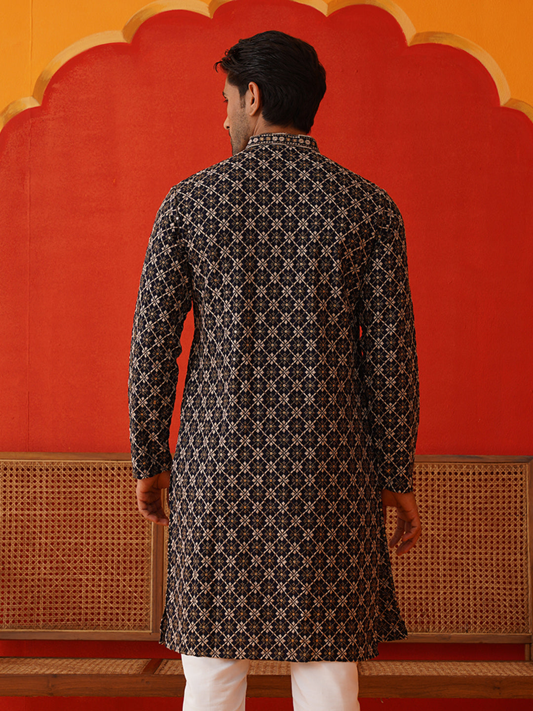 DesiQlo Men Embroidered Kurta Only - Blue - KO_5127Navy_S