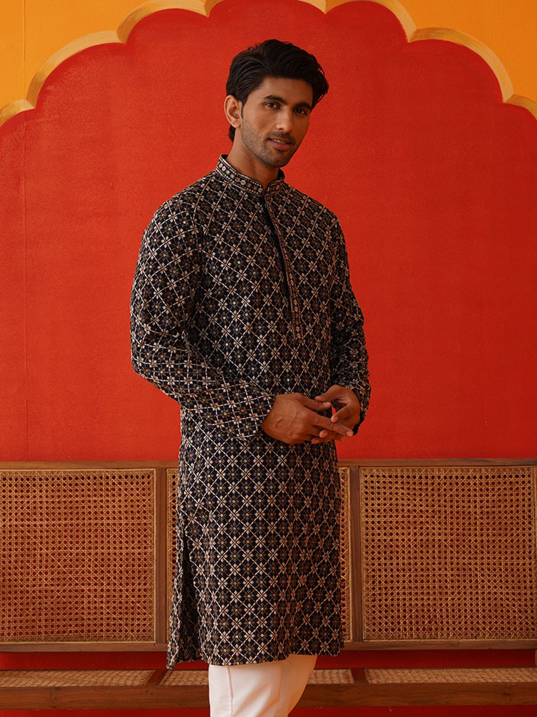DesiQlo Men Embroidered Kurta Only - Blue - KO_5127Navy_S