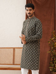 Embroidered Kurtas For Men ( KO 5127Olive ) [FF] [O-1-4]