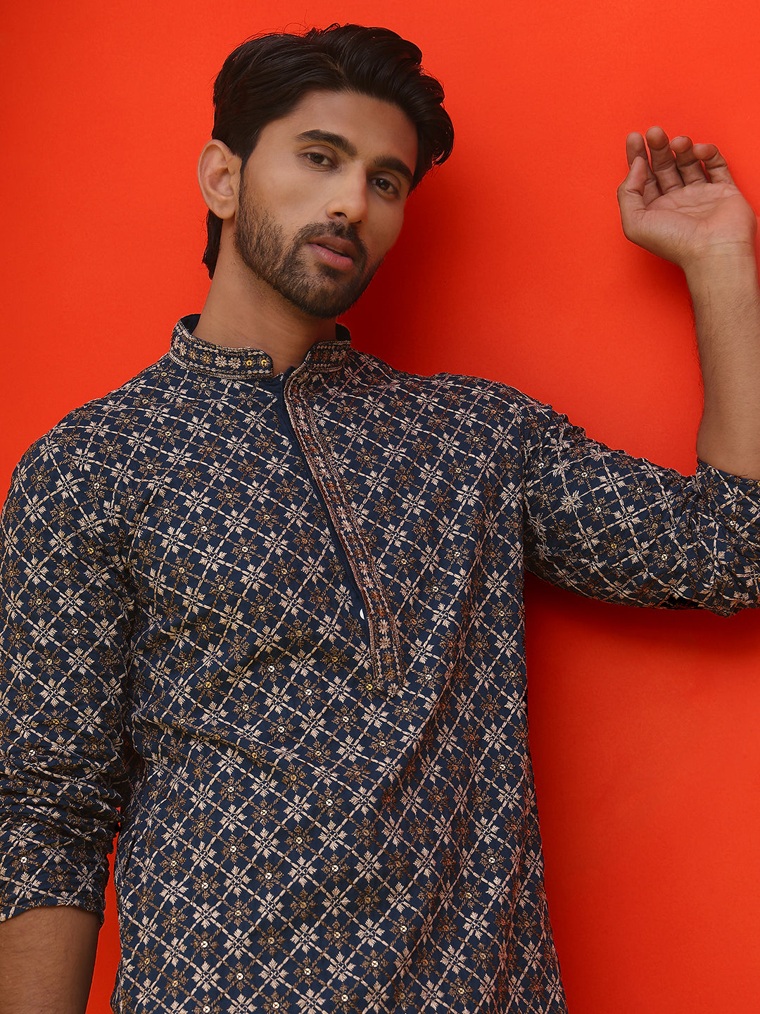 DesiQlo Men Geometric Kurta Only - Multicolor - KO_5127Peacock_S