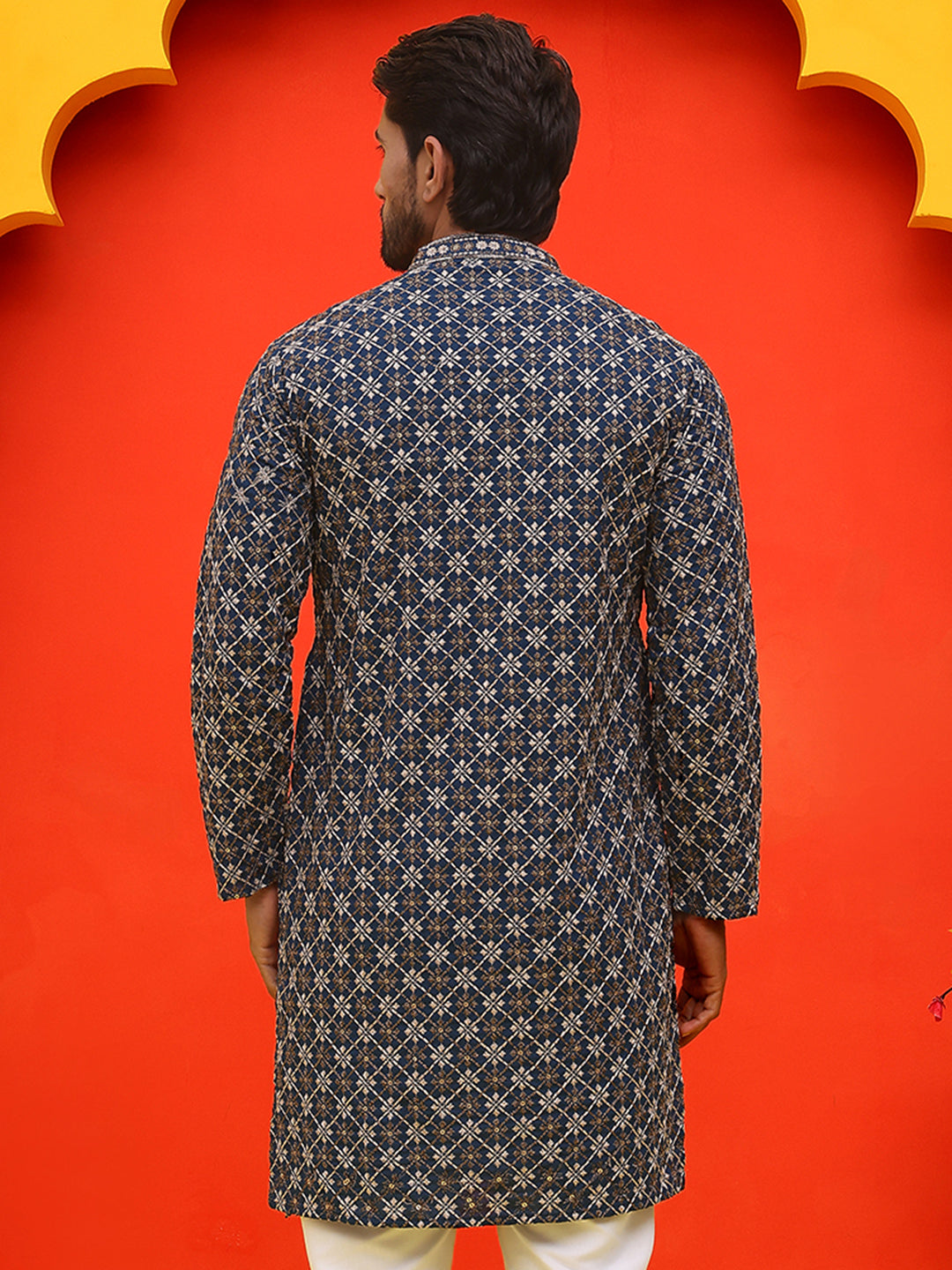 DesiQlo Men Geometric Kurta Only - Multicolor - KO_5127Peacock_S