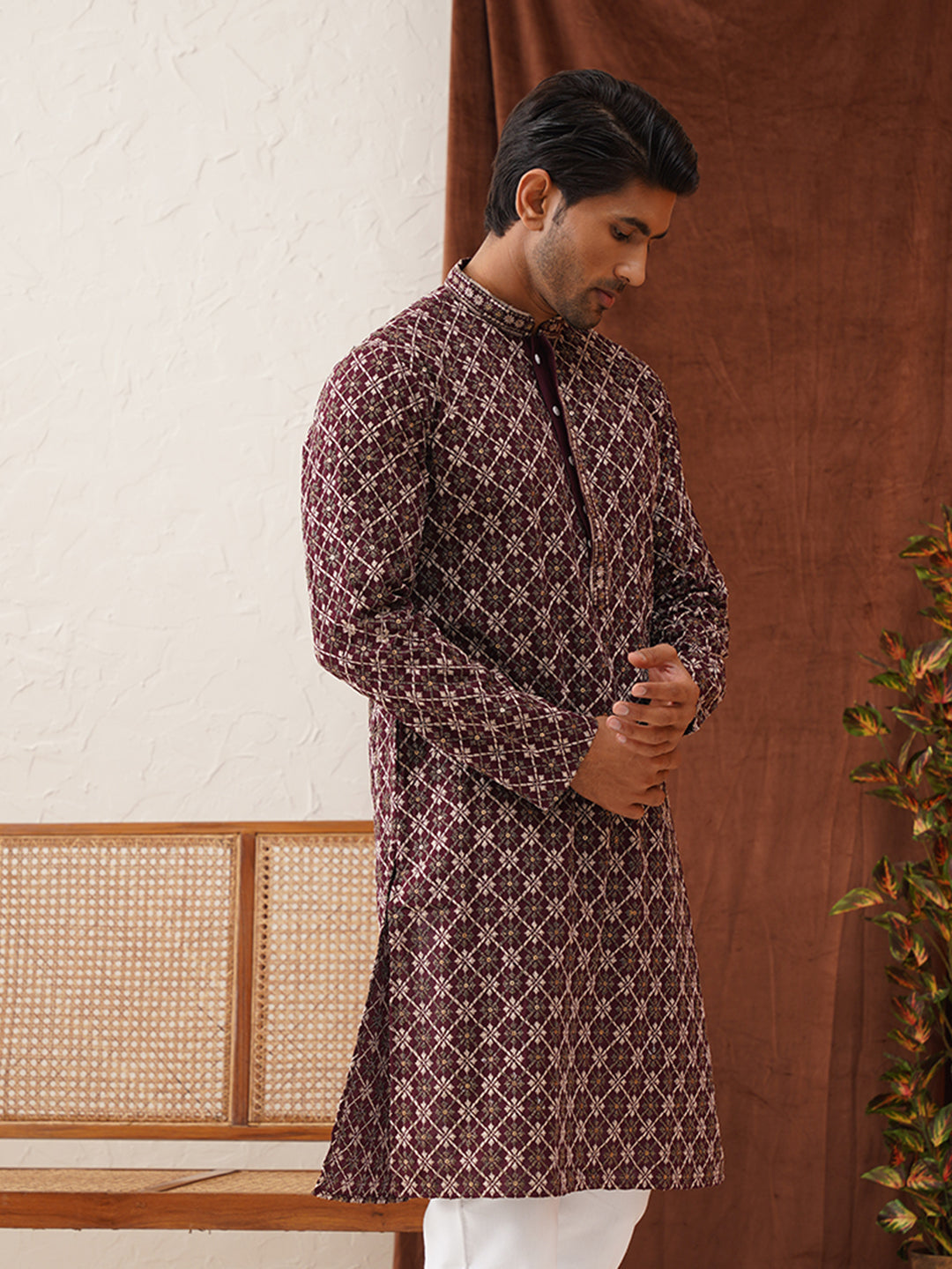 DesiQlo Men Embroidered Kurta Only - Purple - KO_5127Purple_S