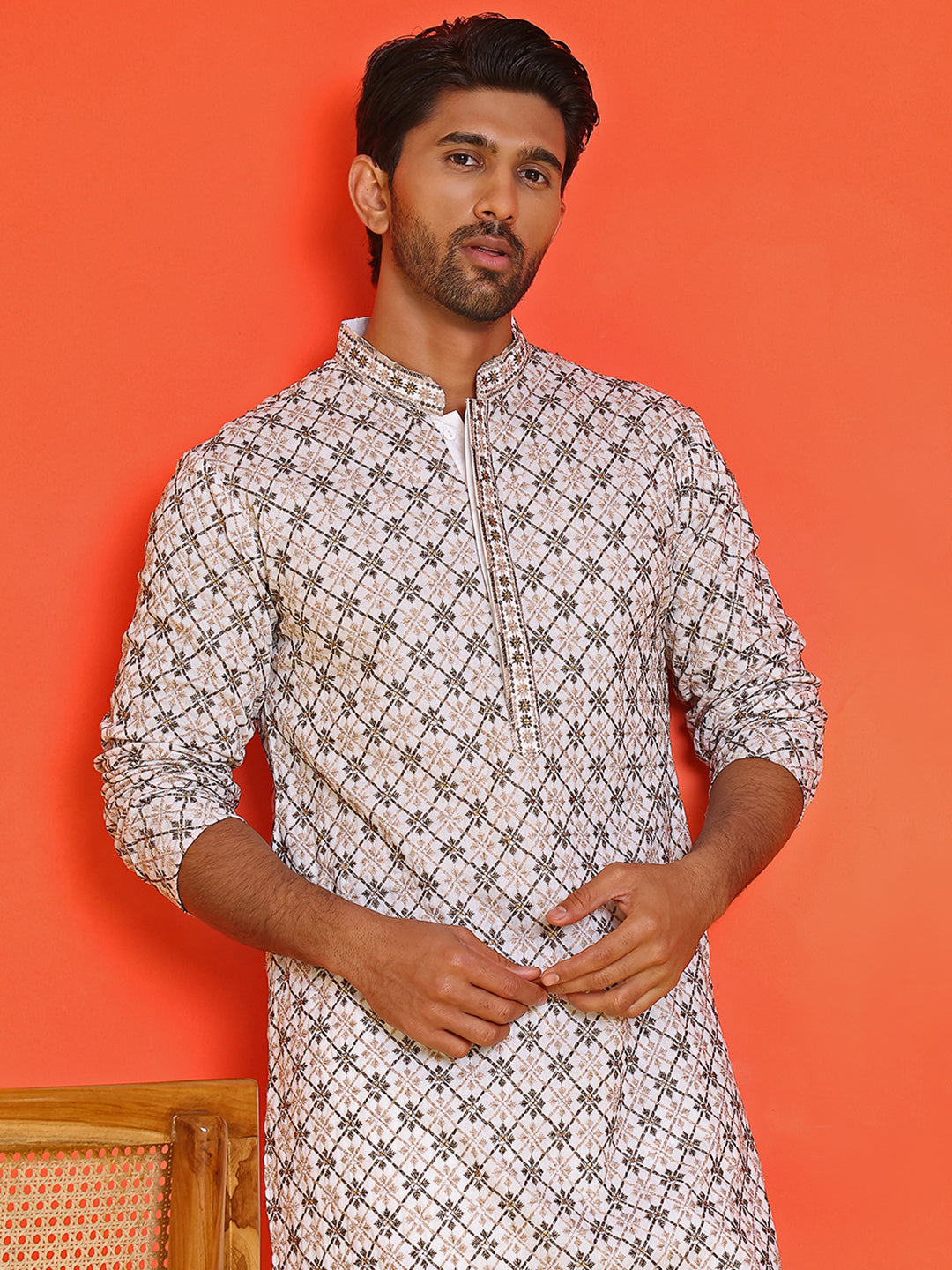 Embroidered Kurtas For Men ( KO 5127 White ) [FF] [O-1-4]