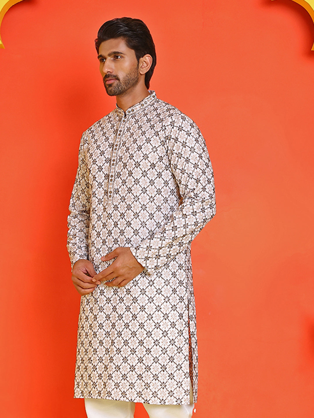 DesiQlo Men Embroidered Kurta Only - White - KO_5127White_S