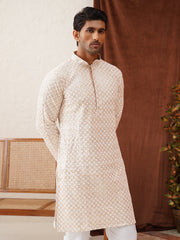 Sequins & Embroidered Kurtas For Men ( KO 5128Beige ) [FF] [I-1-4 & H2-3]
