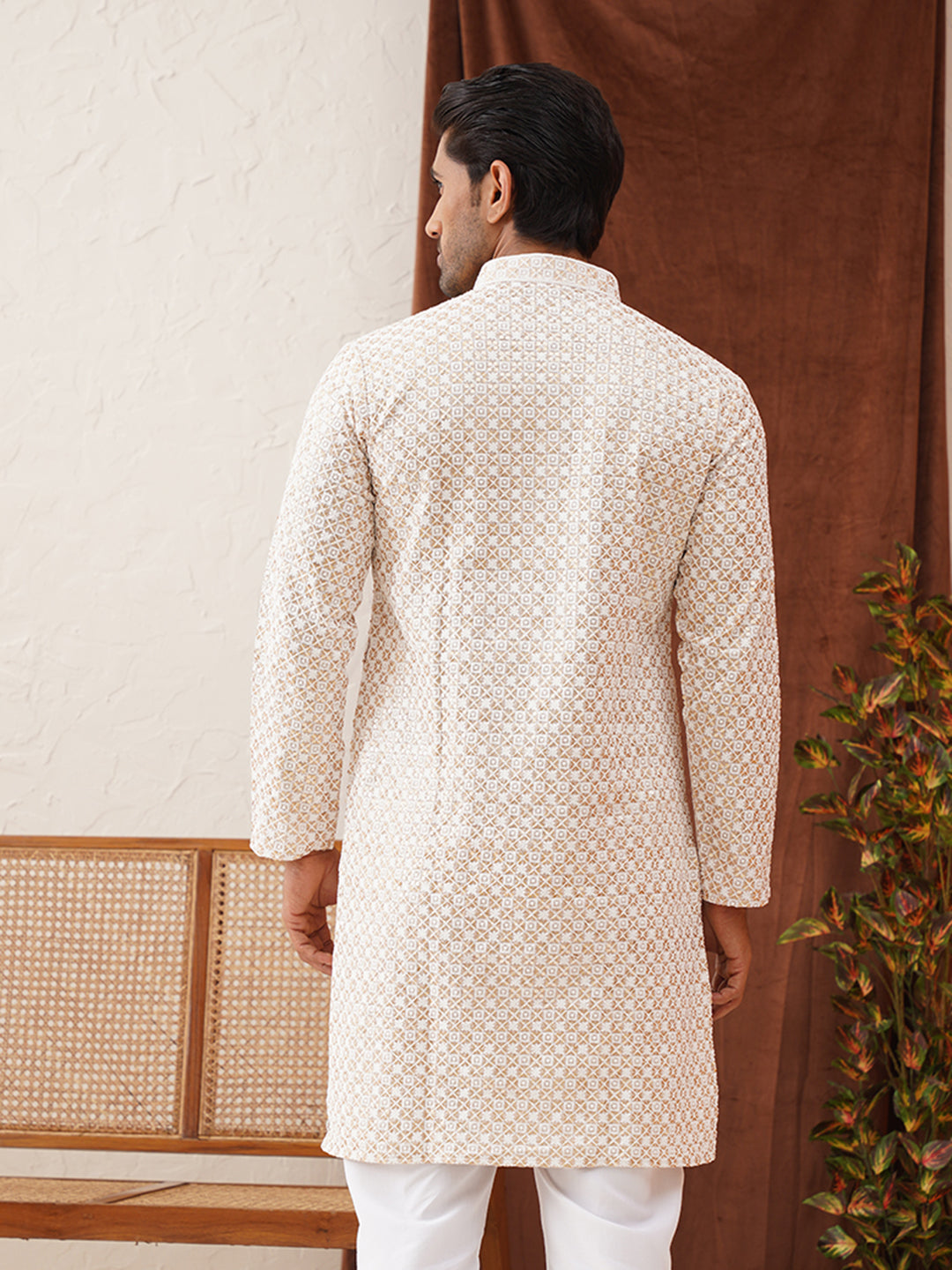 DesiQlo Men Embroidered Kurta Only - Beige - KO_5128Beige_S