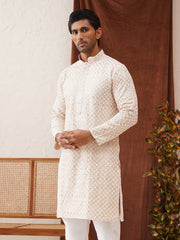 Sequins & Embroidered Kurtas For Men ( KO 5128Beige ) [FF] [I-1-4 & H2-3]