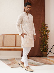 Sequins & Embroidered Kurtas For Men ( KO 5128Beige ) [FF] [I-1-4 & H2-3]